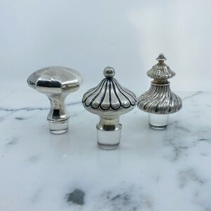 Vintage 3 sterling silver / glass liquor knobs.